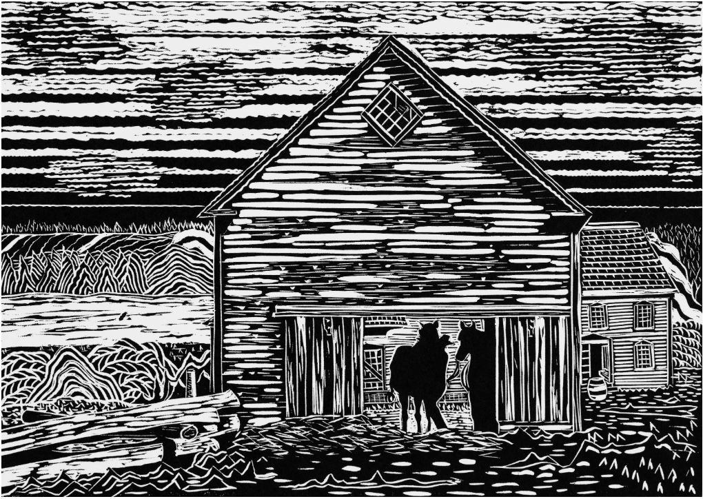 "Ready the Horses" 5/10 Linocut on 100% Cotton Magnani Pescia Paper Matted (Not Framed) 11.75x8.25"