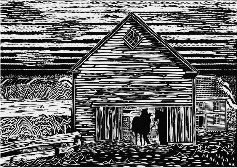 "Ready the Horses" 5/10 Linocut on 100% Cotton Magnani Pescia Paper Matted (Not Framed) 11.75x8.25"