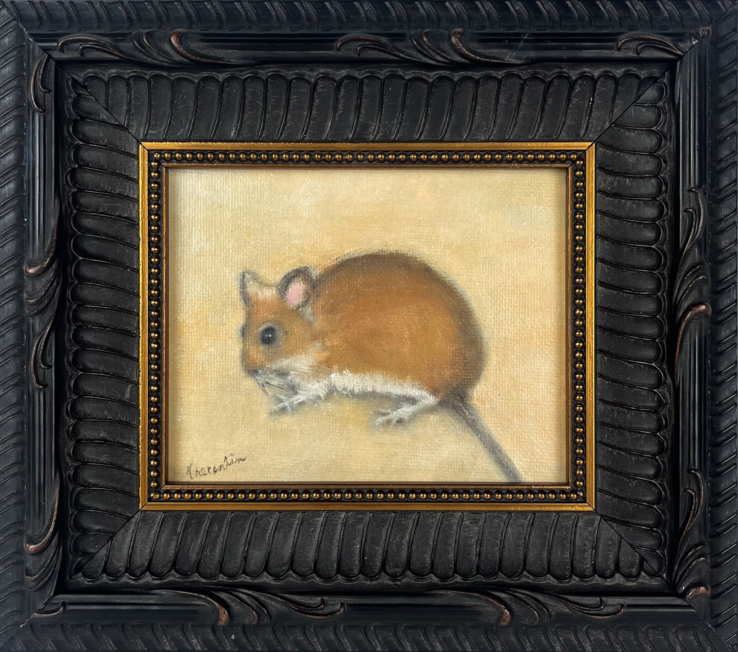 "Mouse" 4x5" Oil on Board Framed 7.5x8.5"