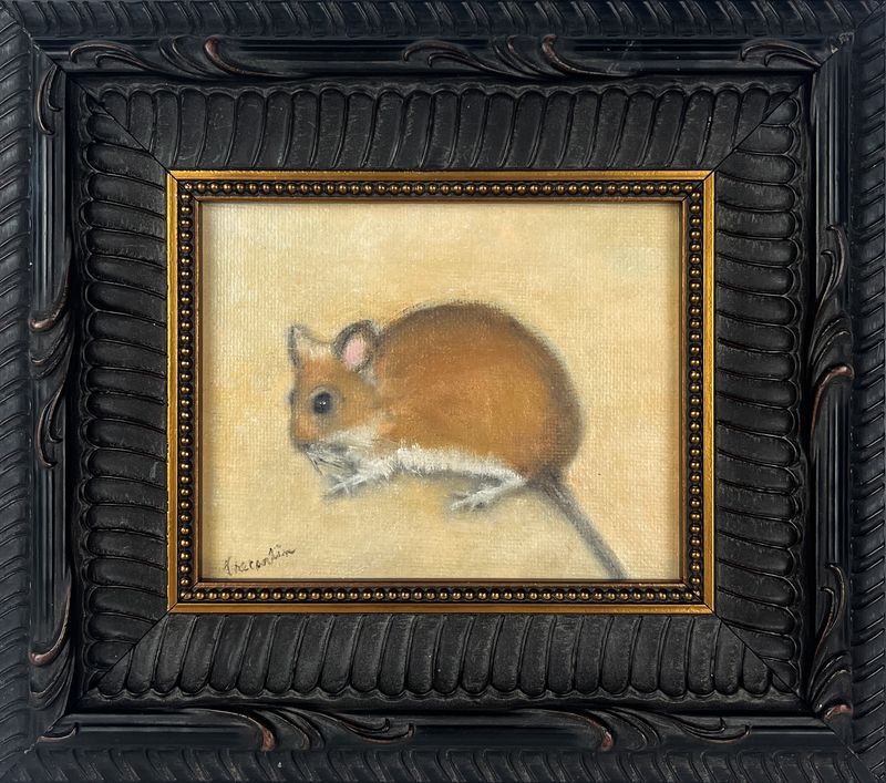 "Mouse" 4x5" Oil on Board Framed 7.5x8.5"