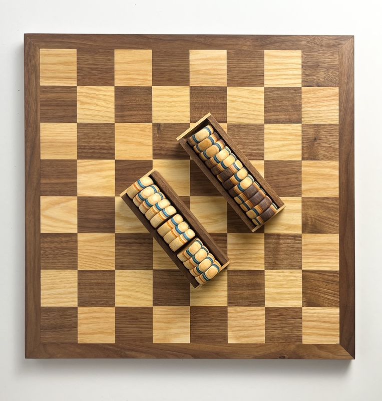 Checker Board with Walnut, Ash, and Repurposed Skateboard 15x15"