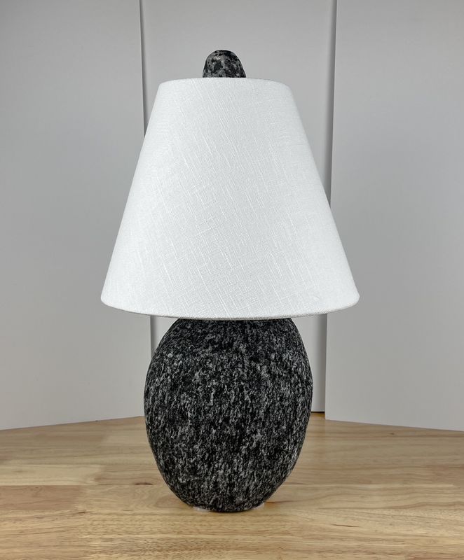 Round Rock Lamp with Handmade Linen Lamp Shade