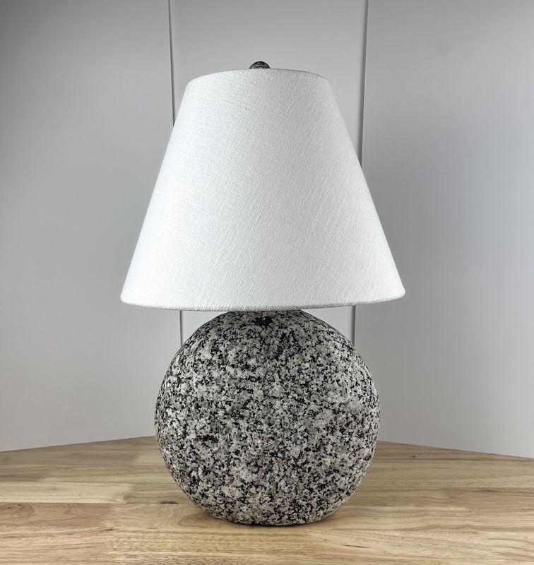 Round Rock Lamp with Handmade Linen Lamp Shade