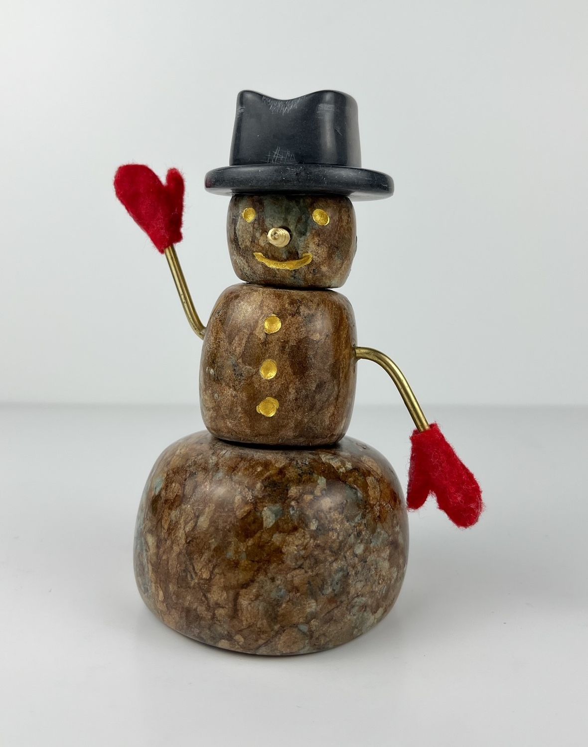 Snowman in Fedora Soapstone Sculpture