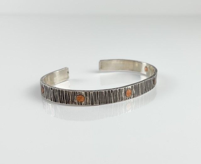 Sterling Silver Bracelet with Copper Circles Mens