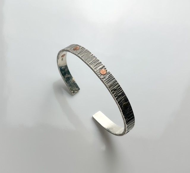 Sterling Silver Bracelet with Copper Circles Mens