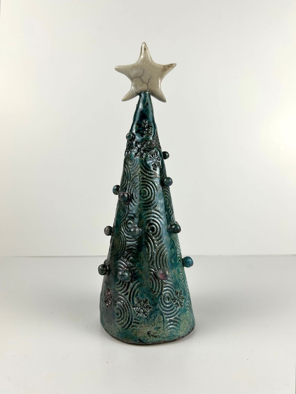 Raku Pottery Christmas Tree with Star and Bulbs