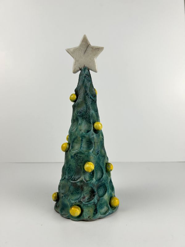 Raku Pottery Christmas Tree with Star and Bulbs