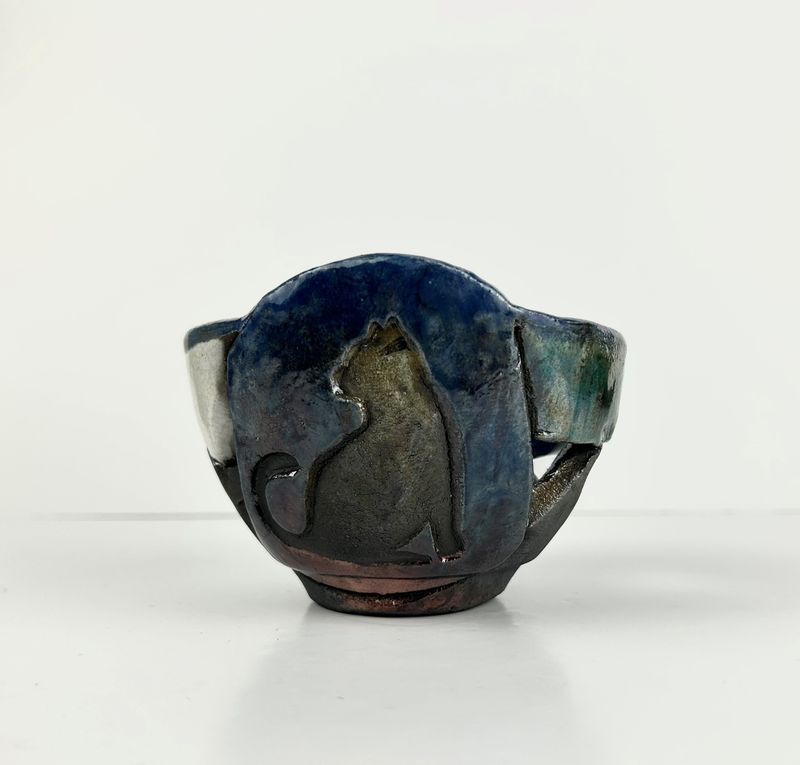 Decorative Raku Cat Bowl