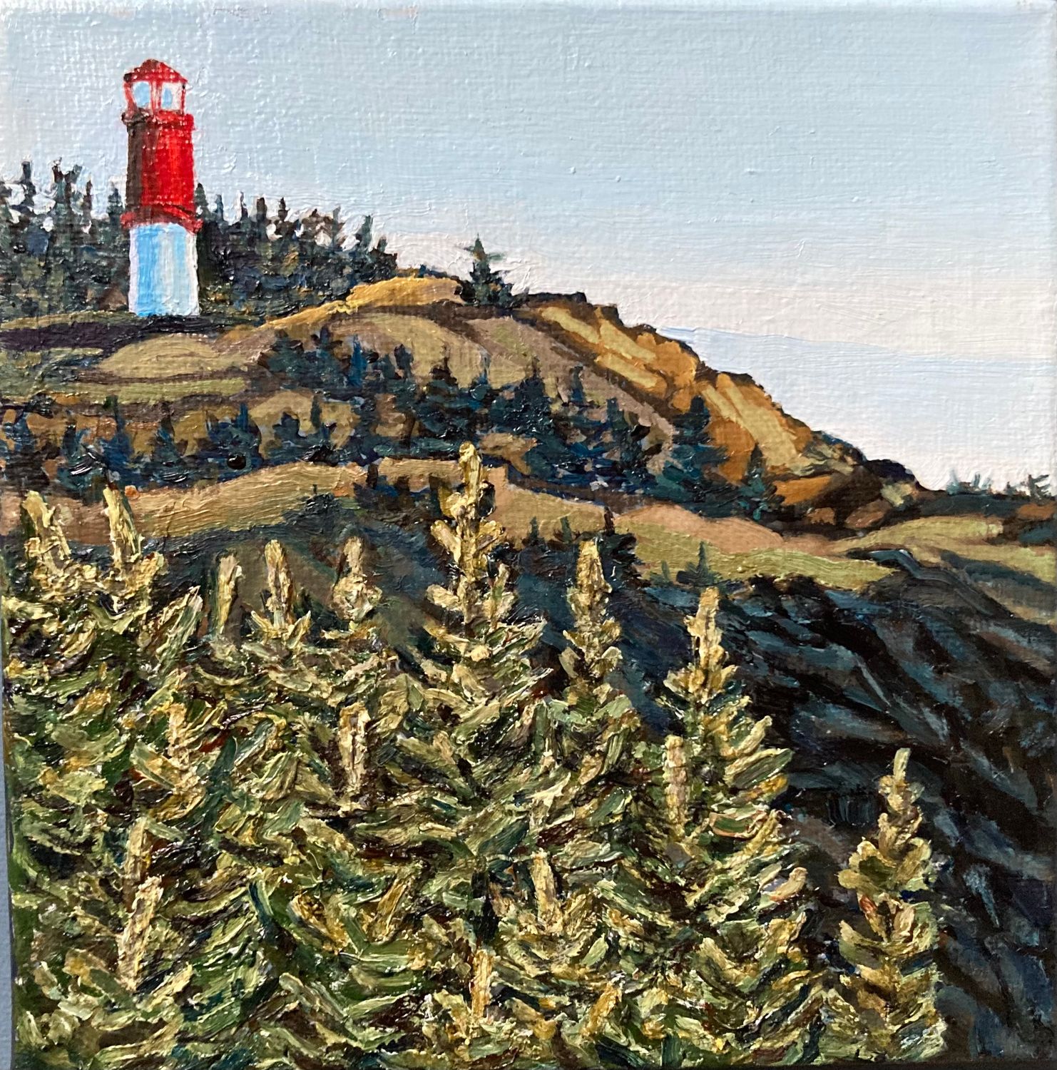 "Lighthouse, Cape Spencer" 6x6" Acrylic & Oil on Canvas