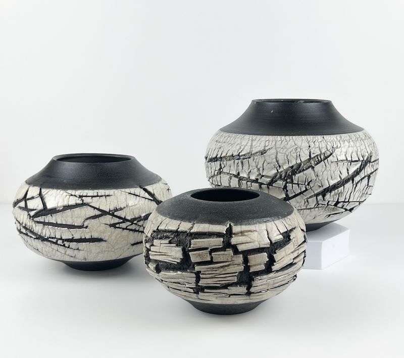 White Crackle Raku Pottery