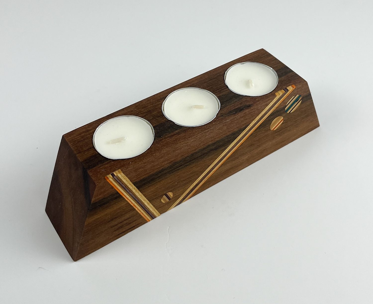 Tealight Holder: Various Woods with Repurposed Skateboard pieces