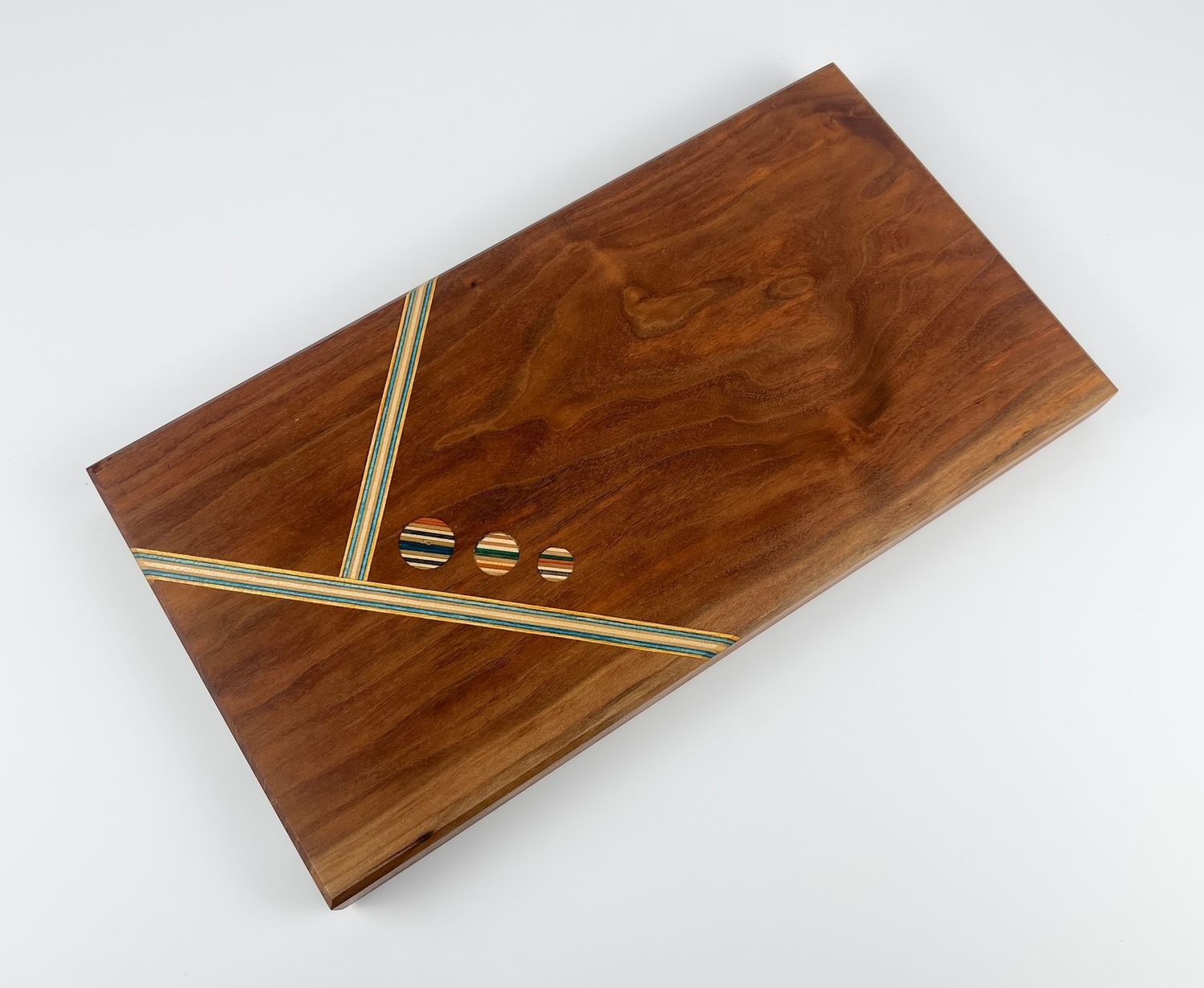 Wooden Board made with Various woods & Repurposed Skateboard