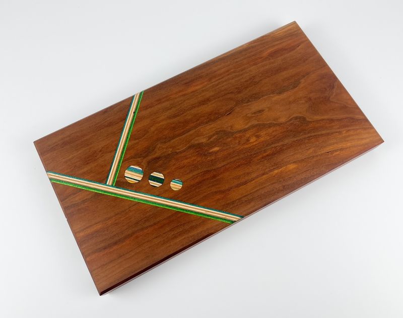 Wooden Board made with Various woods &amp; Repurposed Skateboard