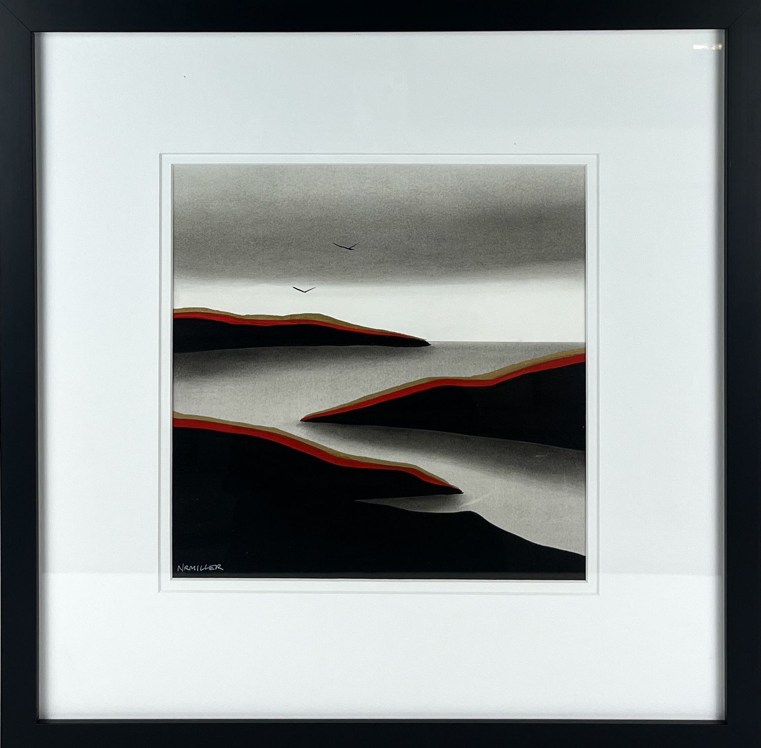 "Gold Coast 3" 17.25x17.25" Framed Acrylic & Charcoal on Canvas