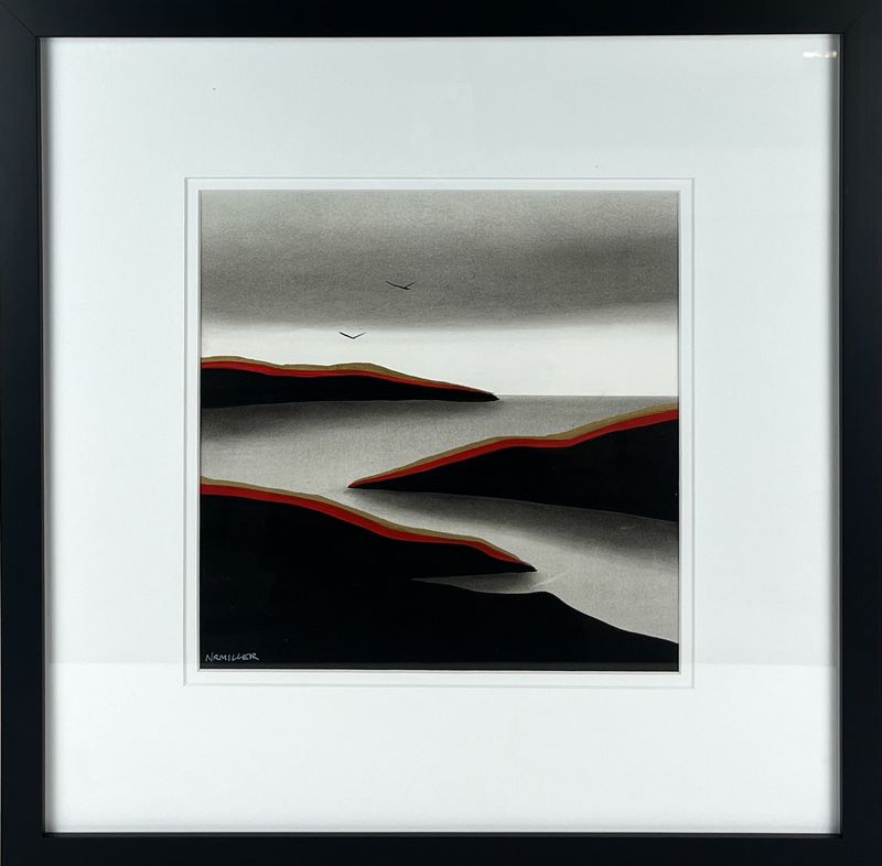 "Gold Coast 3" 17.25x17.25" Framed Acrylic & Charcoal on Canvas