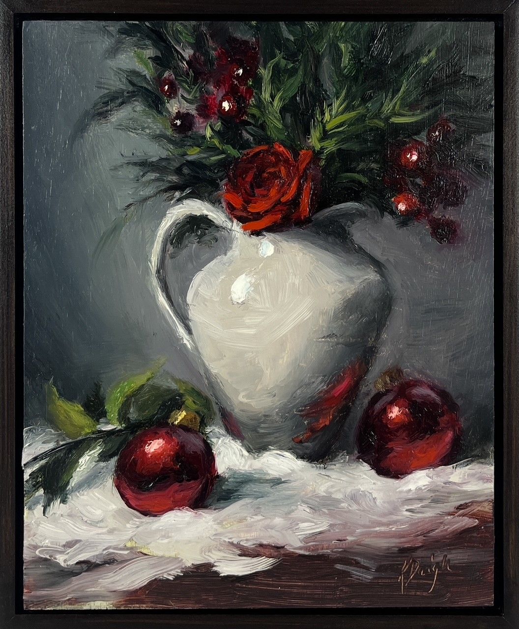 "Christmas in White" 8x10" Plus Frame - Oil Painting