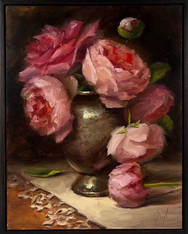 "Pink Peonies in Silver" 11x14" Plus Frame Oil