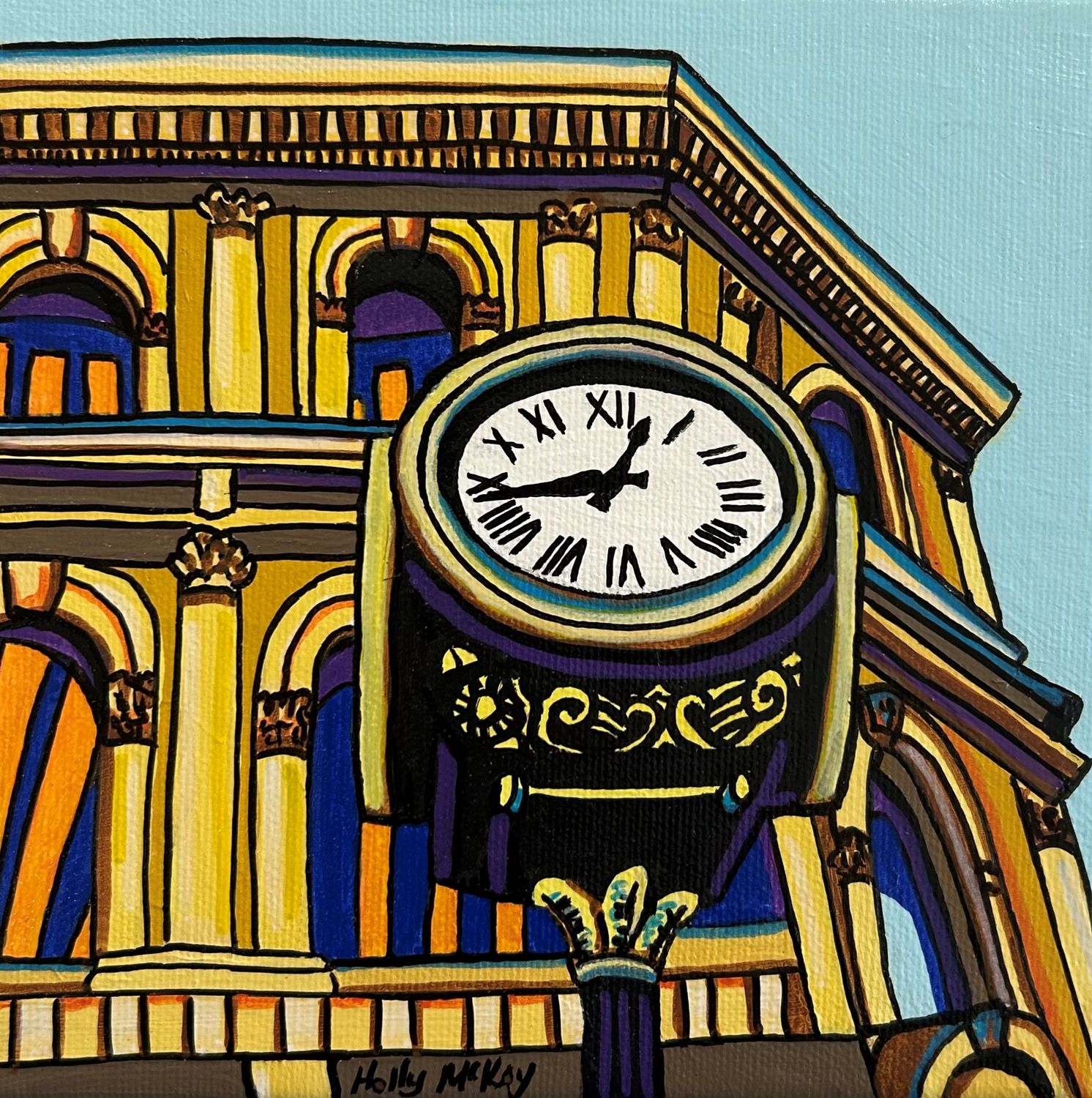 "City Clock" 6x6" Acrylic Painting on Canvas