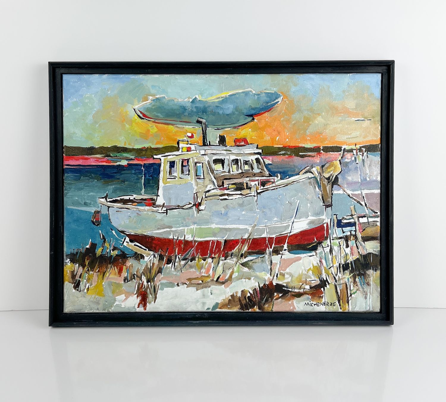 "Bobby Norman's Boat #5" Oil, Framed 17.25x13.25"