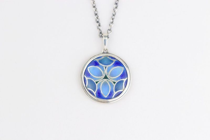 Enamel Pendant on Oxidized Silver Chain