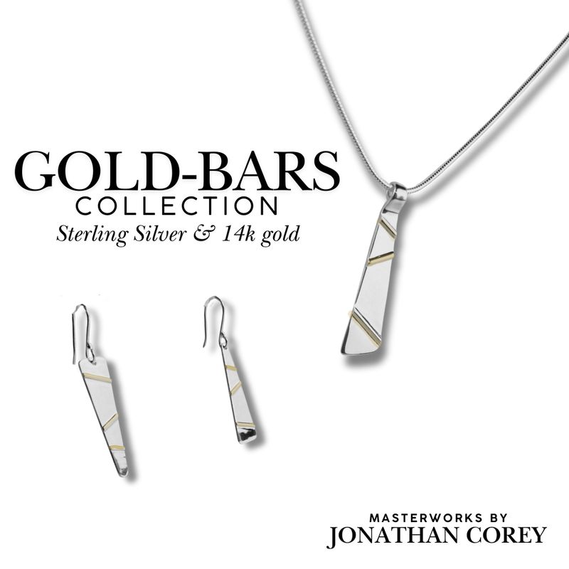 2 Tone Gold Bar Sterling Silver & 14K Gold