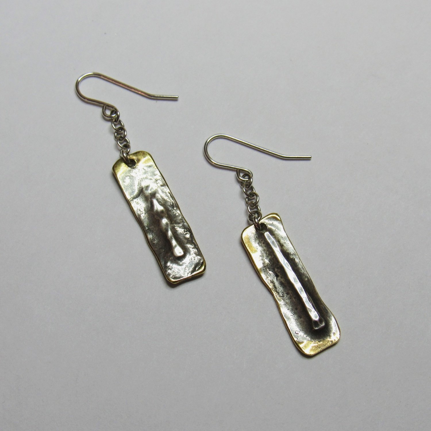 Brass Rectangle with silver hook earrings