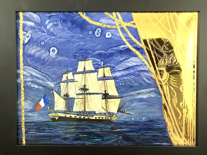 "L'Hermione" Big Boat Tile with 18k Gold
