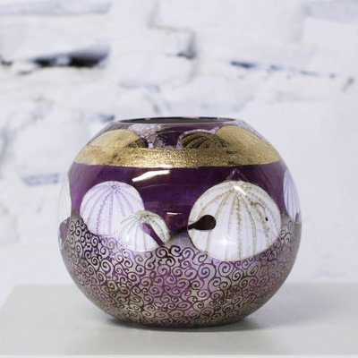 Sea Urchin Round Vase with Purple and Luster & Gold Porcelain