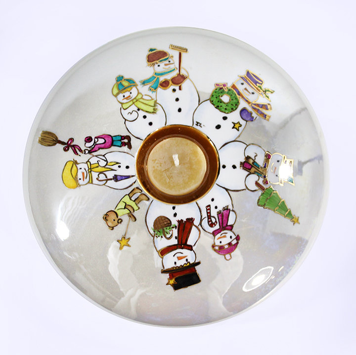 Candle Holder with Snowmen, Porcelain
