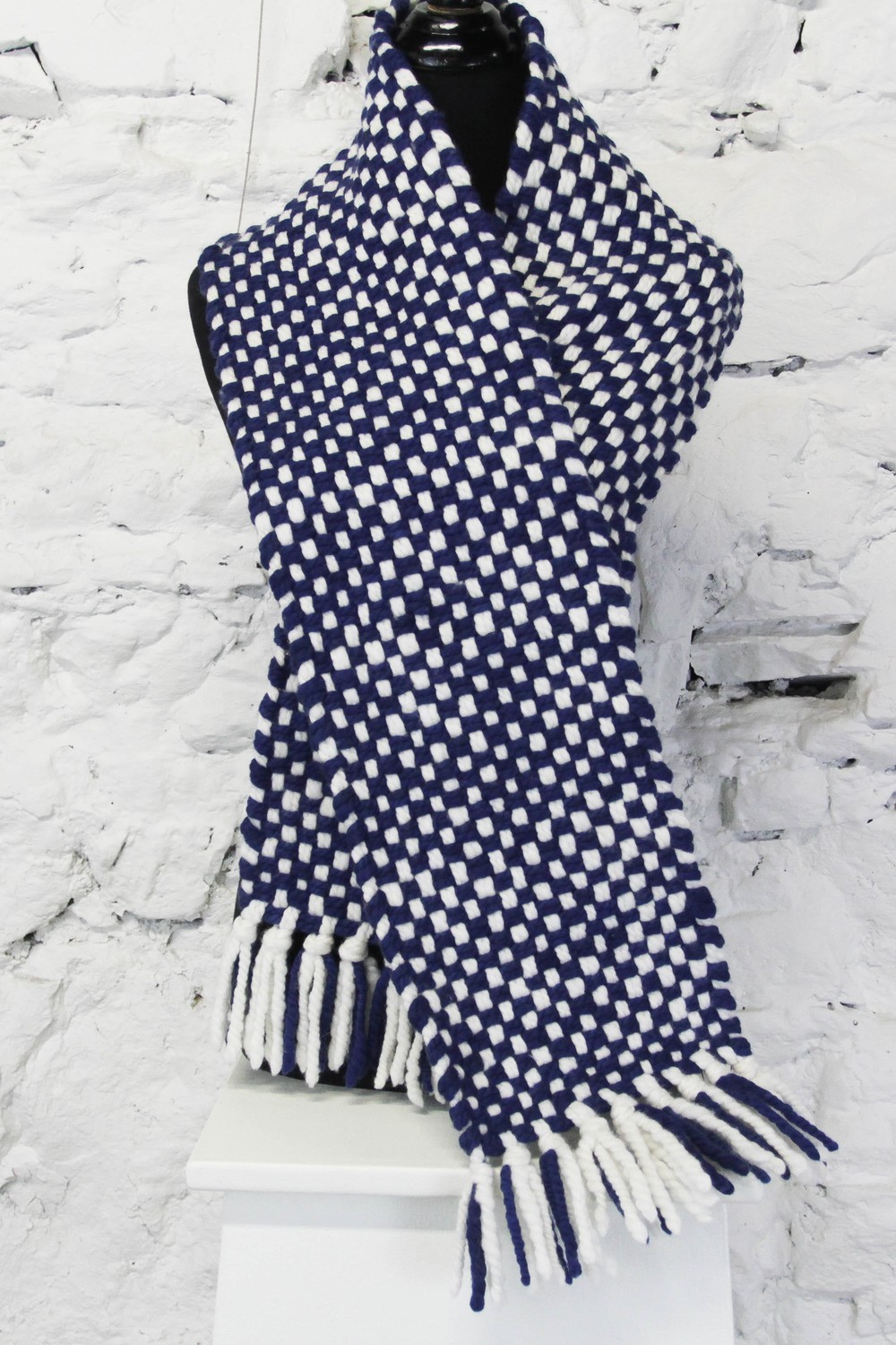 Blue & white merino basketweave, wool