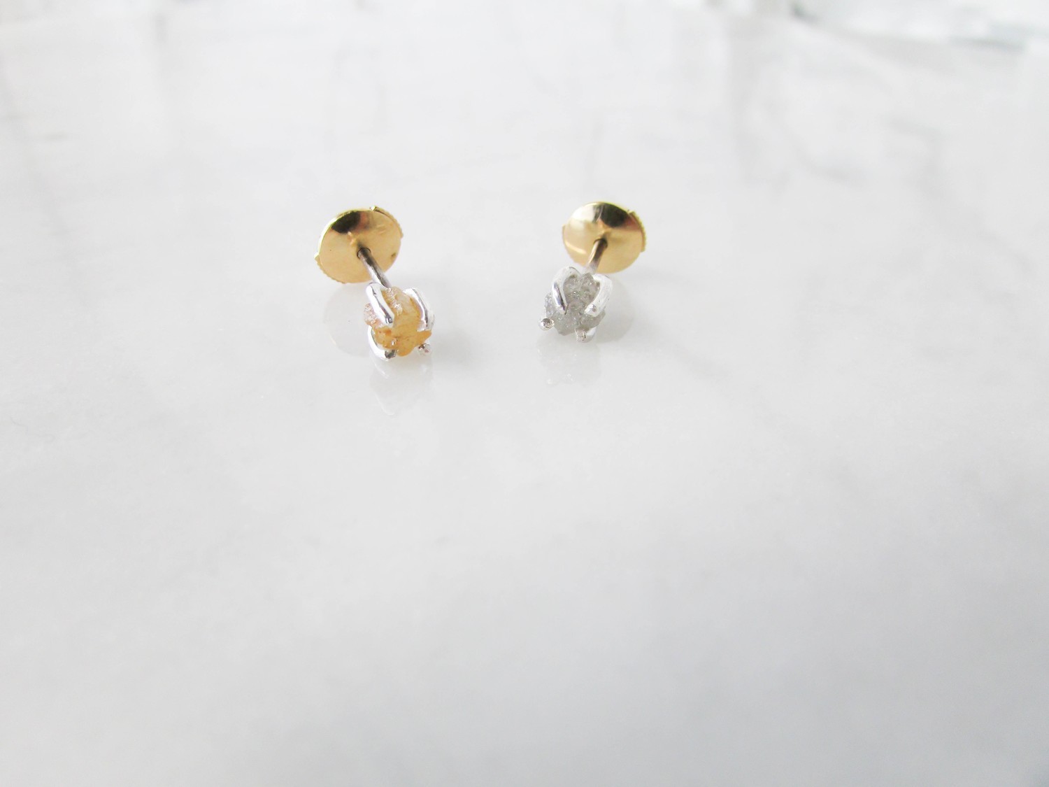 Canary & Grey Rough Diamond Solitaire Earrings