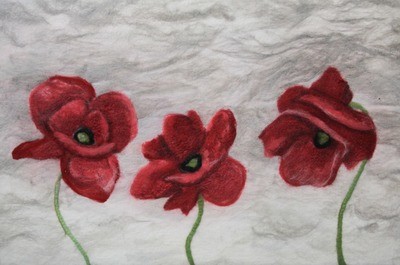 Poppies, merino wool, pro mx dyes (wet felted), 18x27