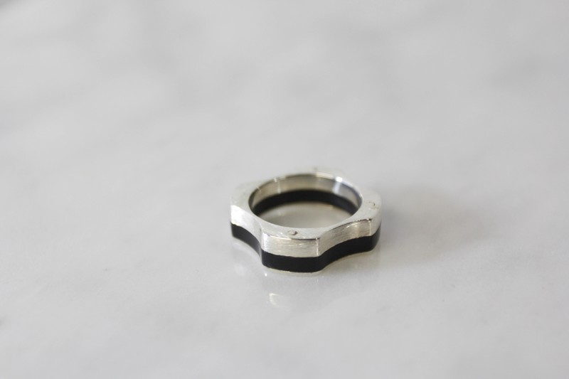 Cog Ring, sterling silver and delrin, size 10