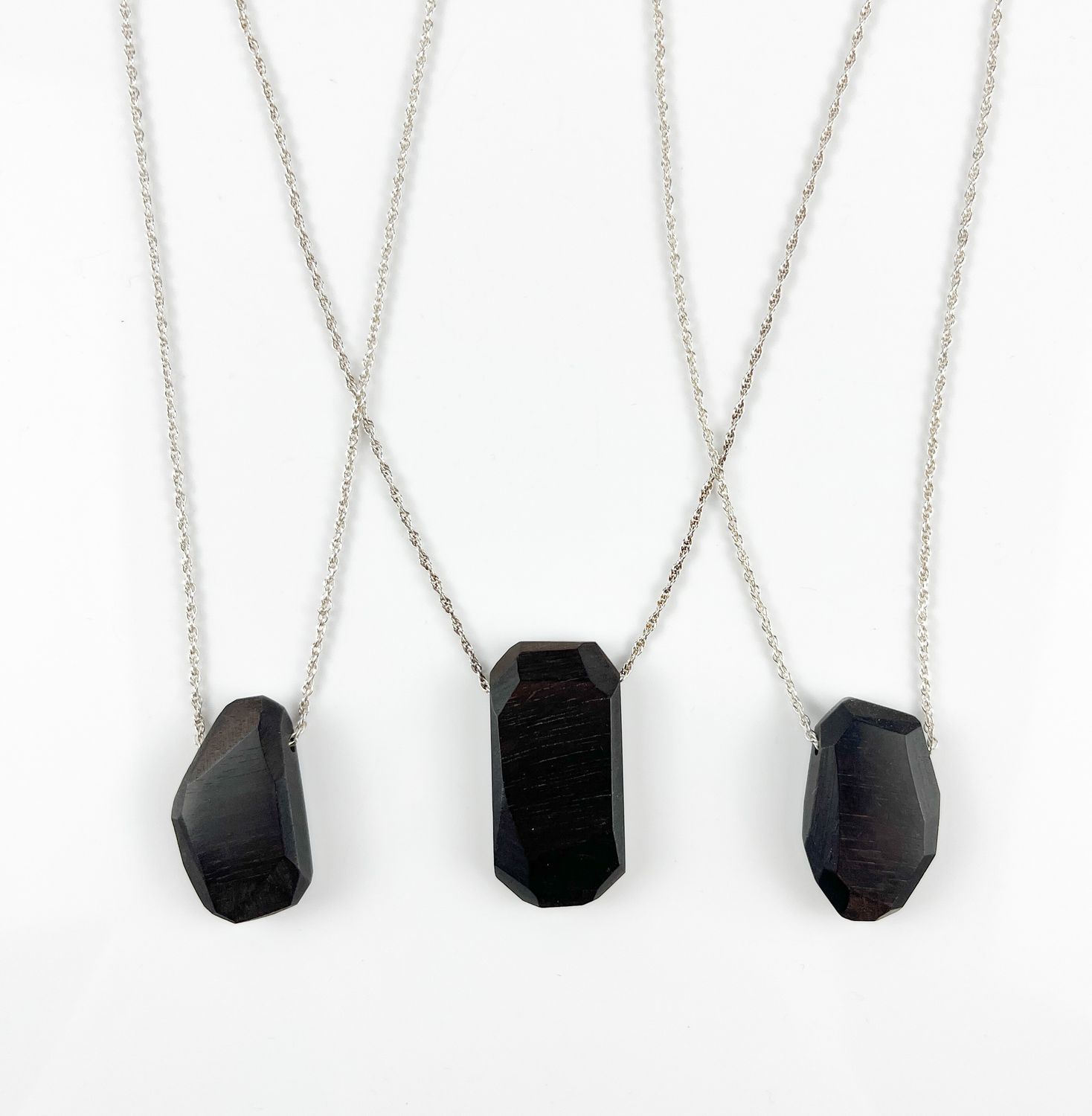 Wood Gem Pendant with Silver rope Chain