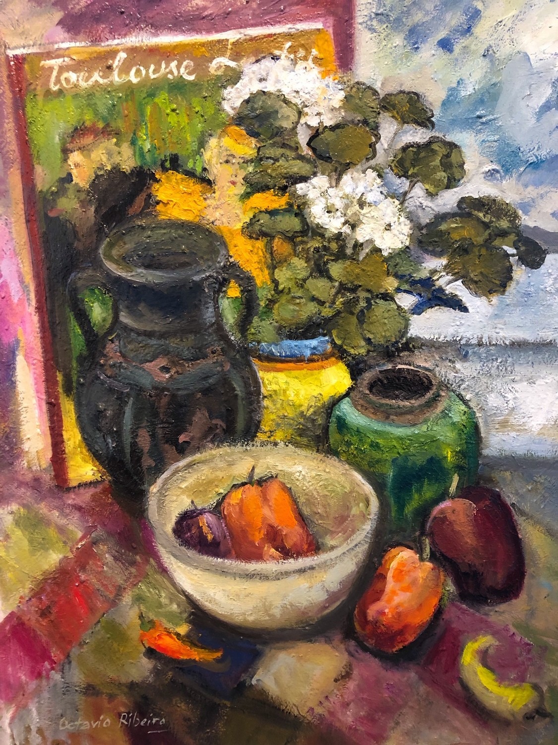 Octavio Ribeiro Artist Painter Handworks Gallery Saint John New Brunswick Oil Painting Still Life Plants Pots Red Peppers 