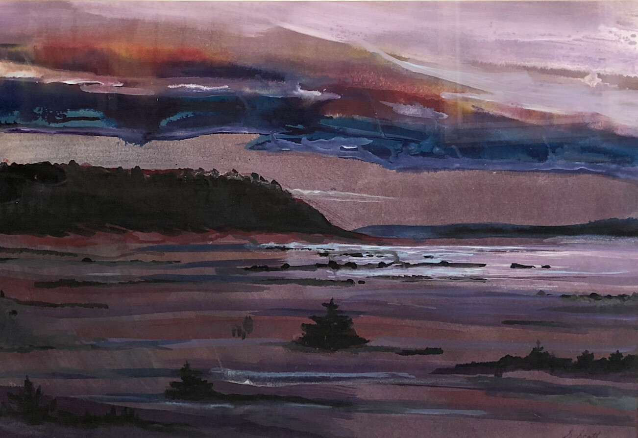 Shirley Ann Scott Artist Painter Handworks Gallery Saint John New Brunswick NB Watercolor Painting Sunset River