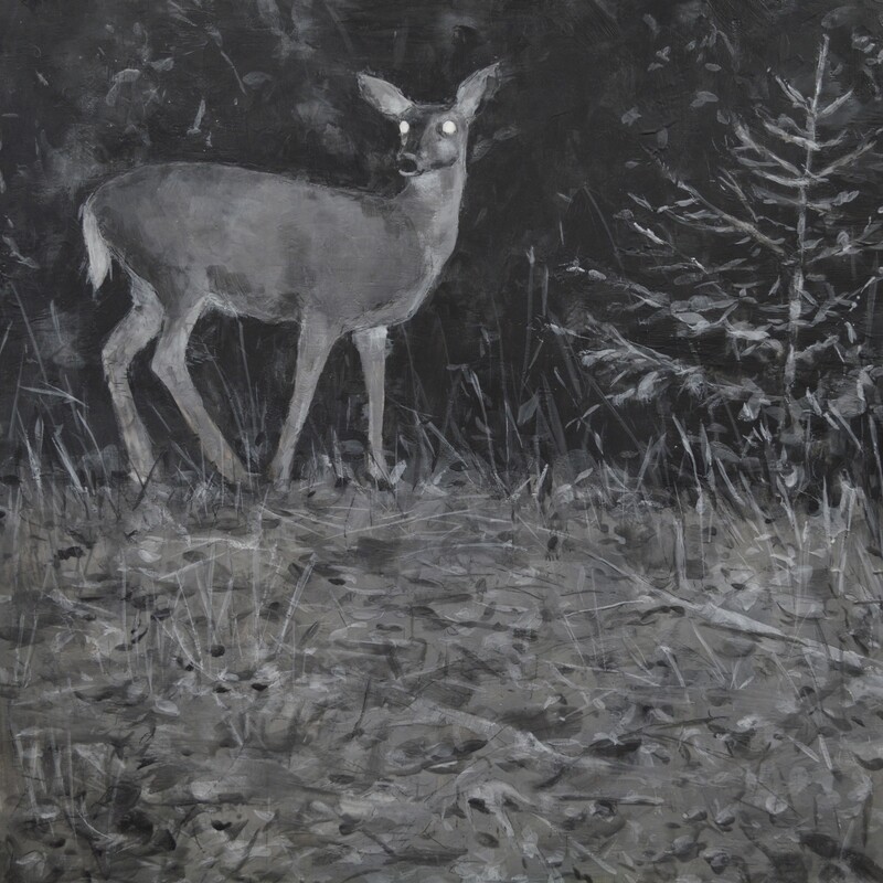Theresa MacKnight Saint John New Brunswick Canada Handworks Canadian Painting, Encaustic, "Trail Cam Deer" 