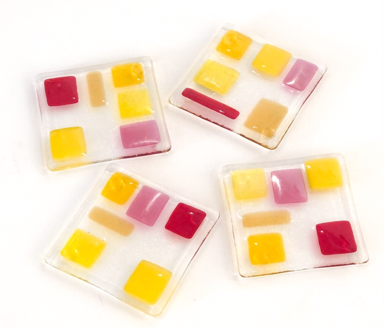 Set of 4 Glass Coasters 4x4", color: Yellow
