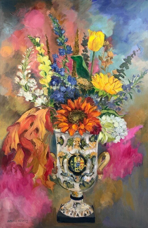 Octavio Ribeiro Artist Painter Handworks Gallery Saint John New Brunswick NB Oil Painting Italian Vase Flowers Floral Bouquet