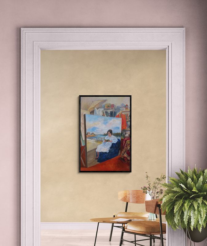 "In The Studio" 38.5 x 50.5" Oil On Canvas Framed