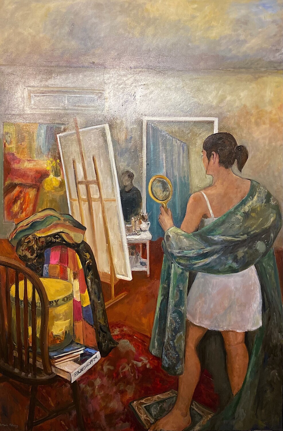 "Girl With Mirror" 50x74" Oil On Canvas Framed