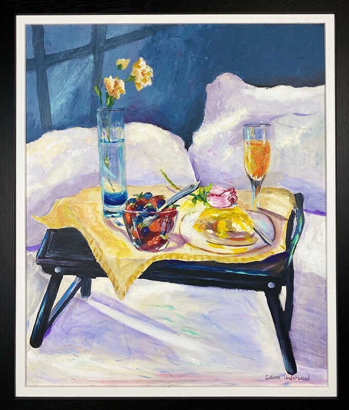 Colleen Underwood Artist Painter Handworks Gallery Saint John New Brunswick Acrylic Painting Egg Benny Benedict Breakfast Bed