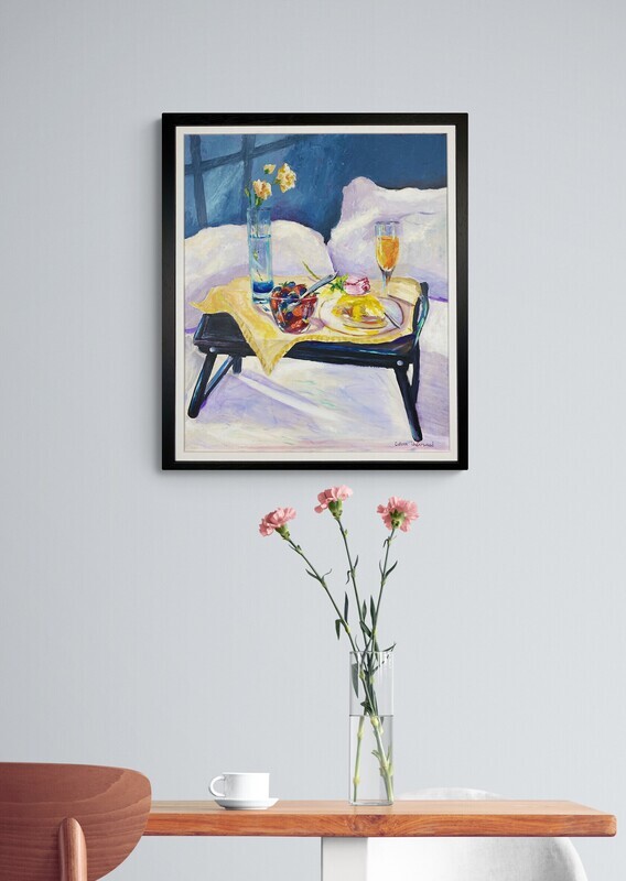 Colleen Underwood Artist Painter Handworks Gallery Saint John New Brunswick Acrylic Painting Egg Benny Benedict Breakfast Bed