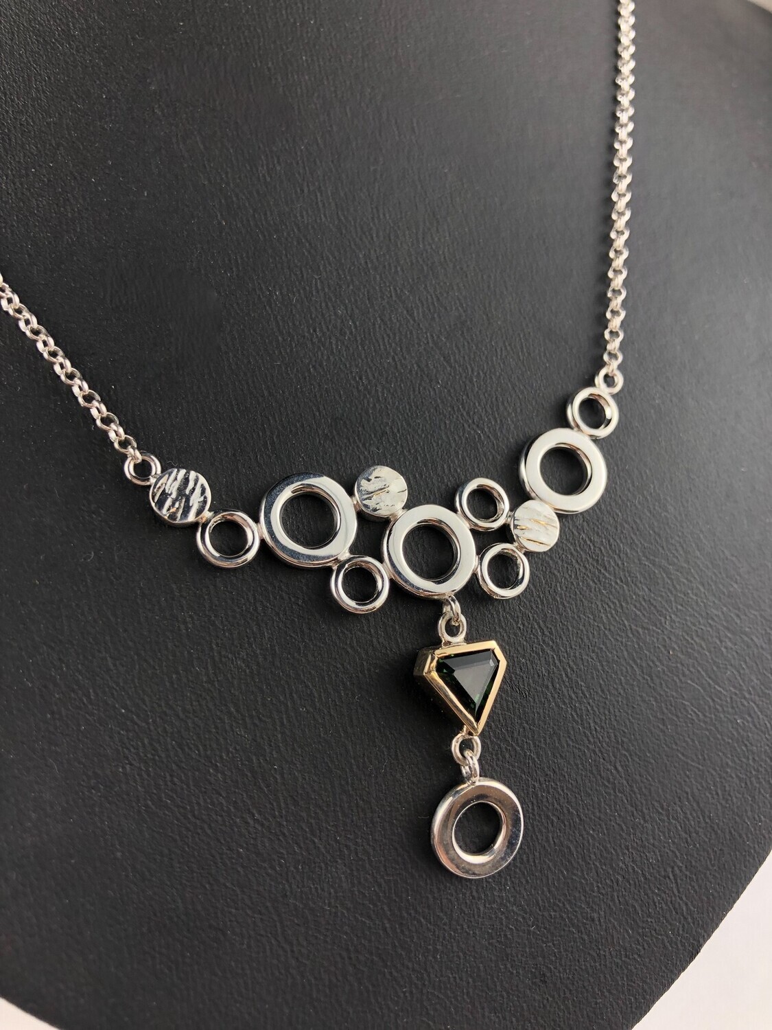 Circle with Tourmaline Drop 14K Yellow Gold Pendant