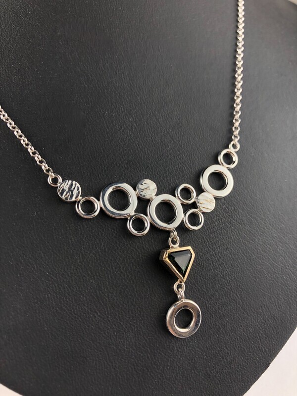 Circle with Tourmaline Drop 14K Yellow Gold Pendant