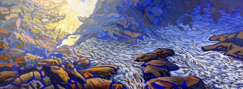 Fred Harrison Artist Painter Handworks Gallery Saint John New Brunswick NB Oil Painting Pollett River Run Elgin Rapids Rocks 