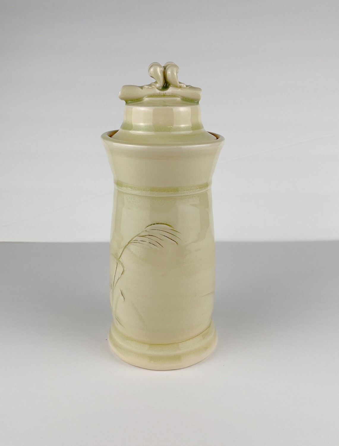 Celadon Pottery Cylindrical Covered Jar, Size/Design: Medium