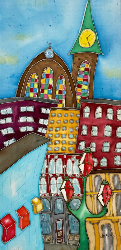 Elena Zamyatina Artist Painter Handworks Gallery Saint John New Brunswick NB Silk Painting Cityscape Urban Church Buildings