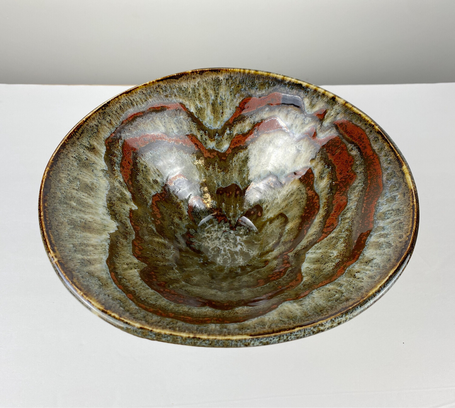 Pottery Pedestal Bowl 6" Tall, Glaze: Partridge Glaze